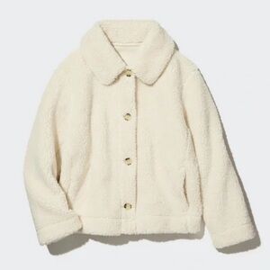 Uniqlo Cream Pile Lined Sleeve Button Front Teddy Jacket